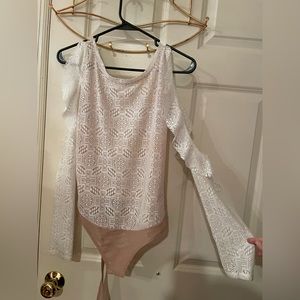 BCBG Maxazria White Lace Cold Shoulder LS Top